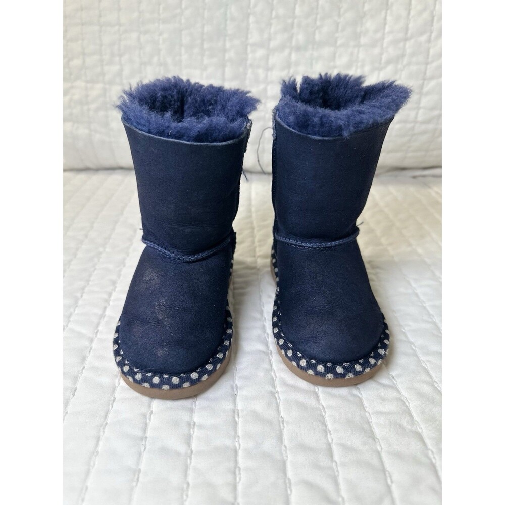 UGG Bailey Bow Boots Toddler Girls 6 Purple Suede Polka Dot Sheepskin Fur - Picture 3 of 13